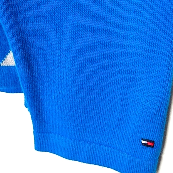 ARGYLE Blue White SWEATER V-neck Tommy Hilfiger Y2K Classy Lady Size Medium - Picture 3 of 6